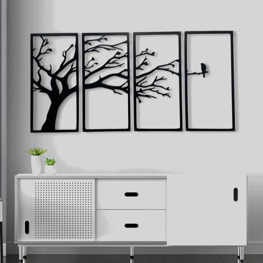 Wooden 3D 4 Pieces Tree Wall Art Panel Frame