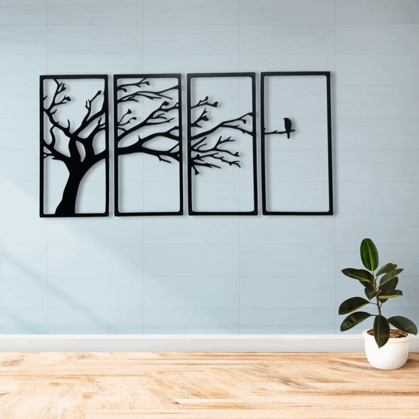 Wooden 3D 4 Pieces Tree Wall Art Panel Frame