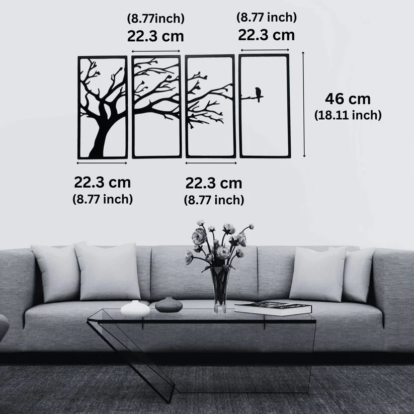 Wooden 3D 4 Pieces Tree Wall Art Panel Frame