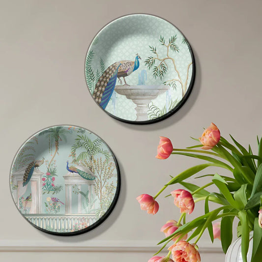 Set of 2 Peacock Wall Plate Decor