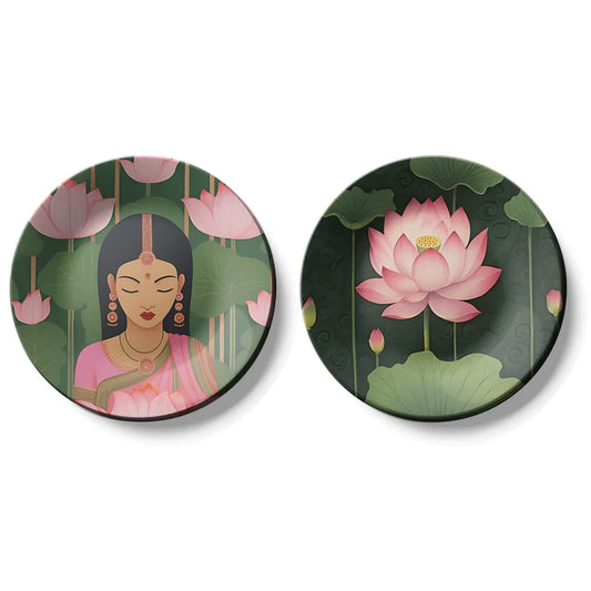 Set of 2 Pink Lotus Wall Plates Home Decor