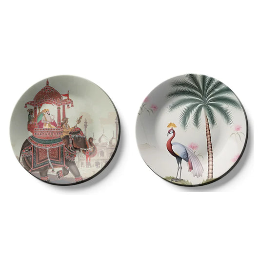 Set of 2 Royal Elephant and Peacock Wall Plate Decor