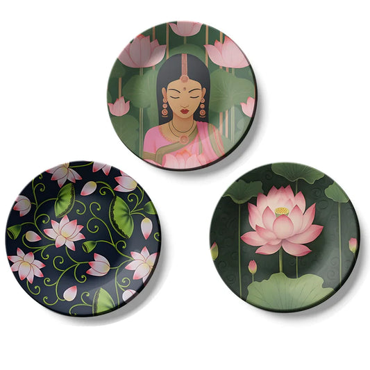 Set of 3 Pink Lotus Wall Plates Home Decor