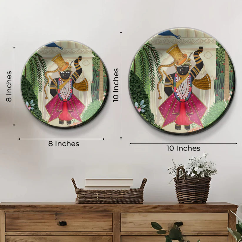 Set of 3 Shrinath Ji and Lotus Wall Plates Decor