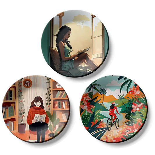 Set of 3 Women Theme Wall Plates Decor