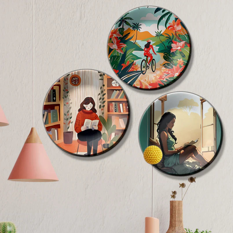 Set of 3 Women Theme Wall Plates Decor