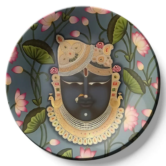 Shrinath Ji and Pink Lotus Wall Plate Home Decor