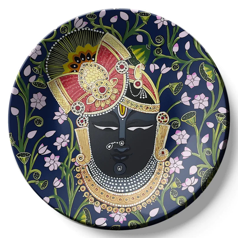 Shrinath Ji Blue and Pink Wall Plate Home Decor