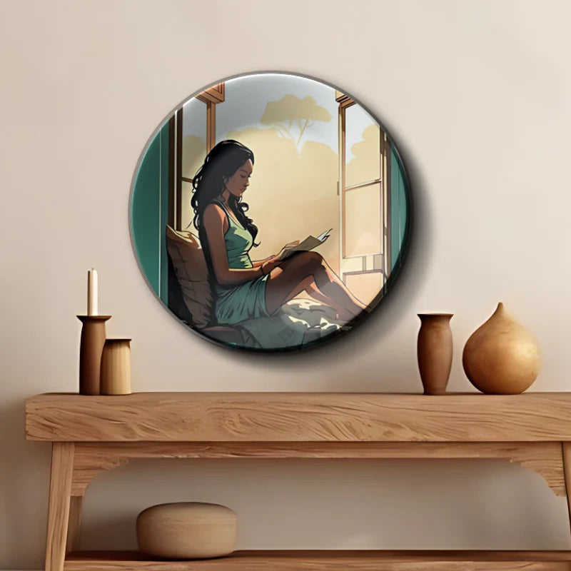 Women Reading Near Window Story Wall Plate Home Decor