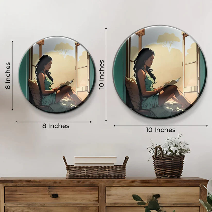 Women Reading Near Window Story Wall Plate Home Decor