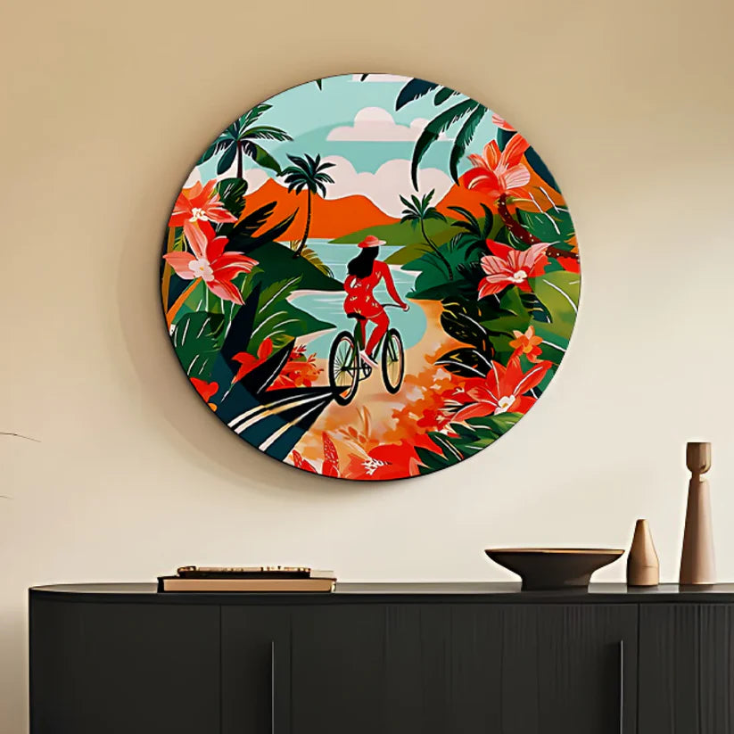 Women Riding Bicycle Ceramic Wall Plate Home Decor