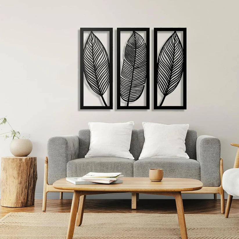 Wooden 3 Pieces Leaf Wall Art Panel Frame