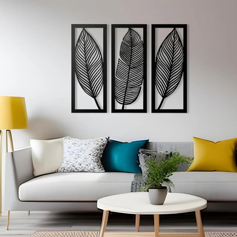 Wooden 3 Pieces Leaf Wall Art Panel Frame