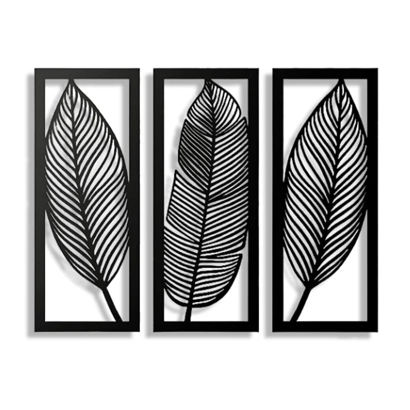 Wooden 3 Pieces Leaf Wall Art Panel Frame