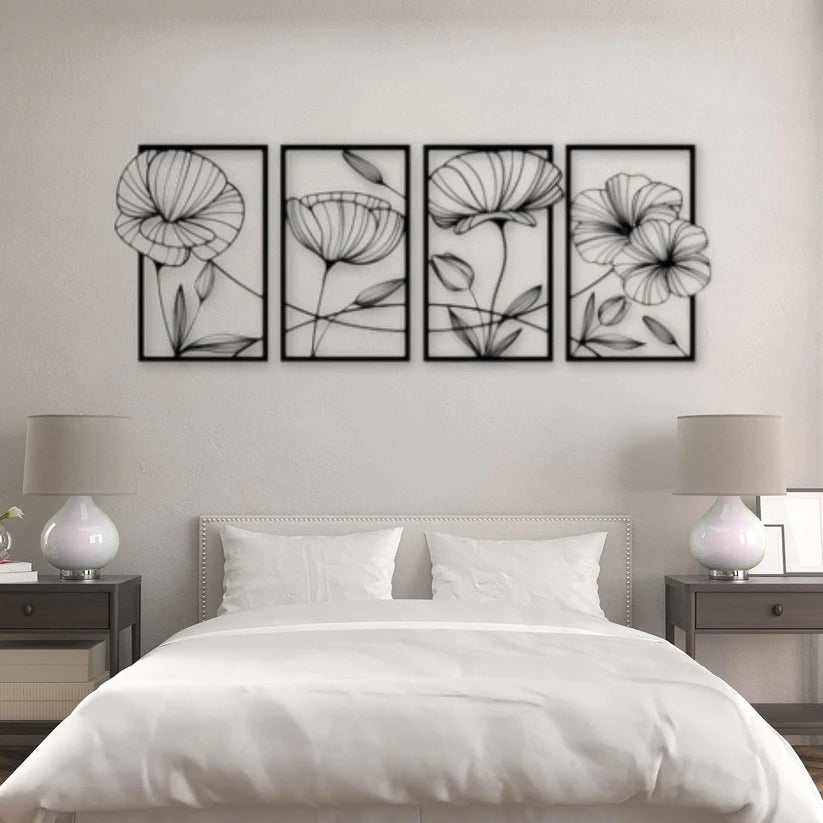 UNLEASHING UNIQUE ART WITH LUXURY 3D 4 Pieces Flower Wall Art Panel Frame