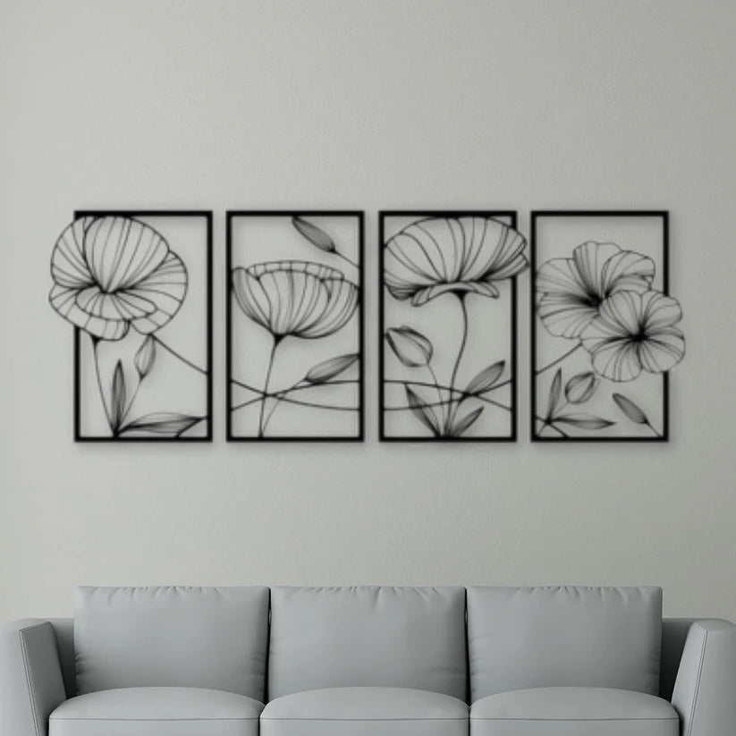 UNLEASHING UNIQUE ART WITH LUXURY 3D 4 Pieces Flower Wall Art Panel Frame