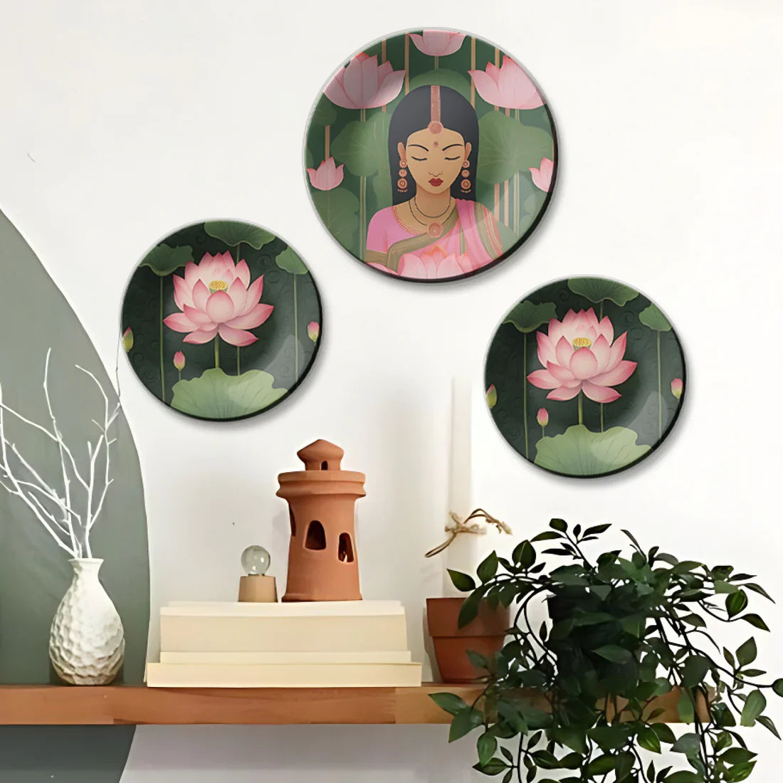 Set of 3 Lotus and Woman Wall Plates Decor