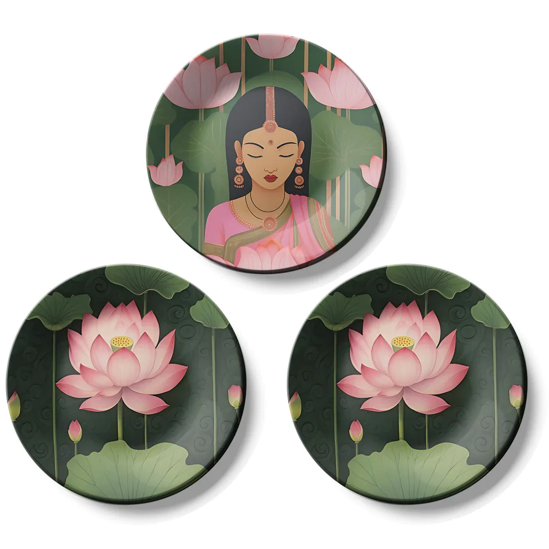 Set of 3 Lotus and Woman Wall Plates Decor