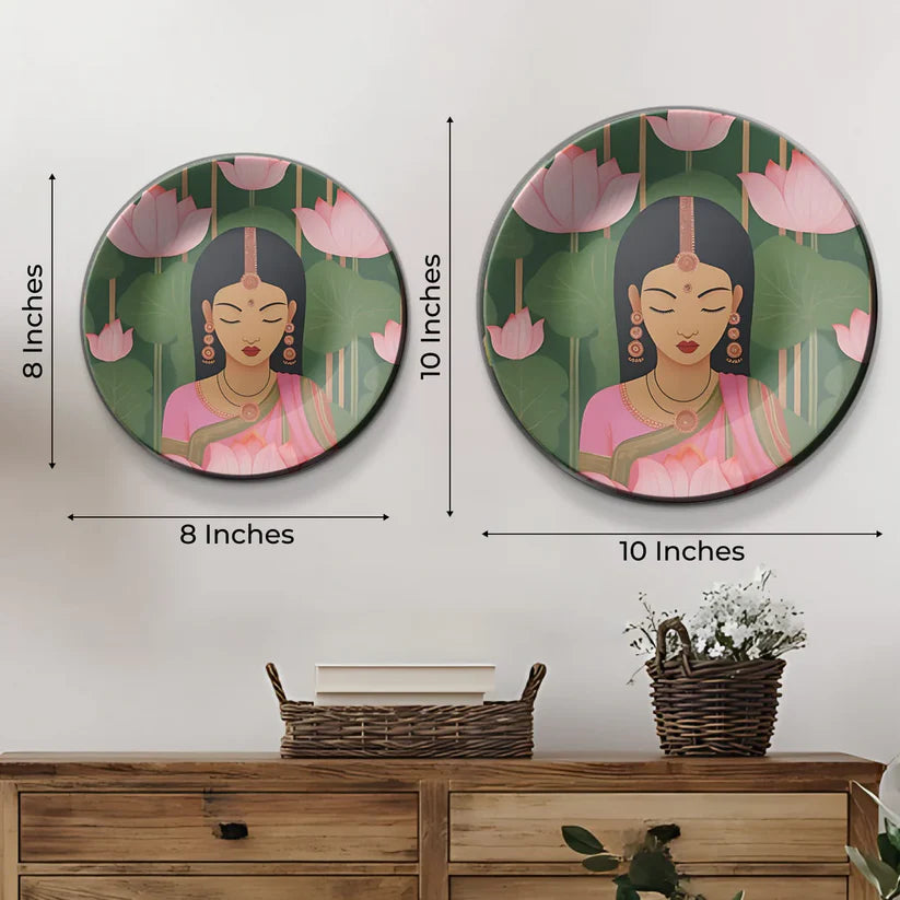 Set of 3 Lotus and Woman Wall Plates Decor