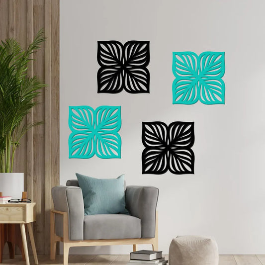 Flowers Design Set Of 4 Piece Wood Wall Decor