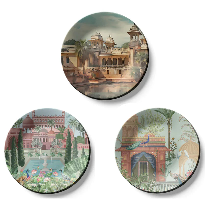 Set of 3 Royal Garden and Building Wall Plates Décor