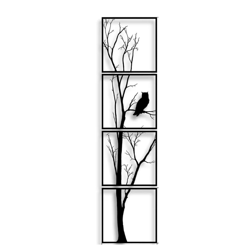 Wooden 4 Pieces Vertical Tree Wall Art Panel Frame