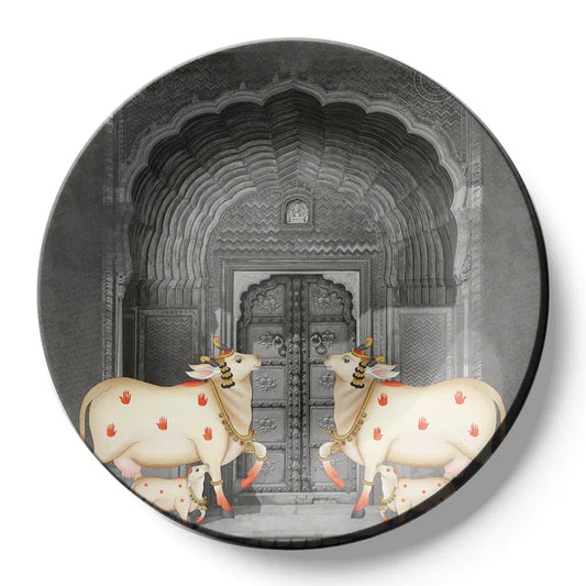 Cow and Calf Pichwai Ceramic Wall Plate Home Decor