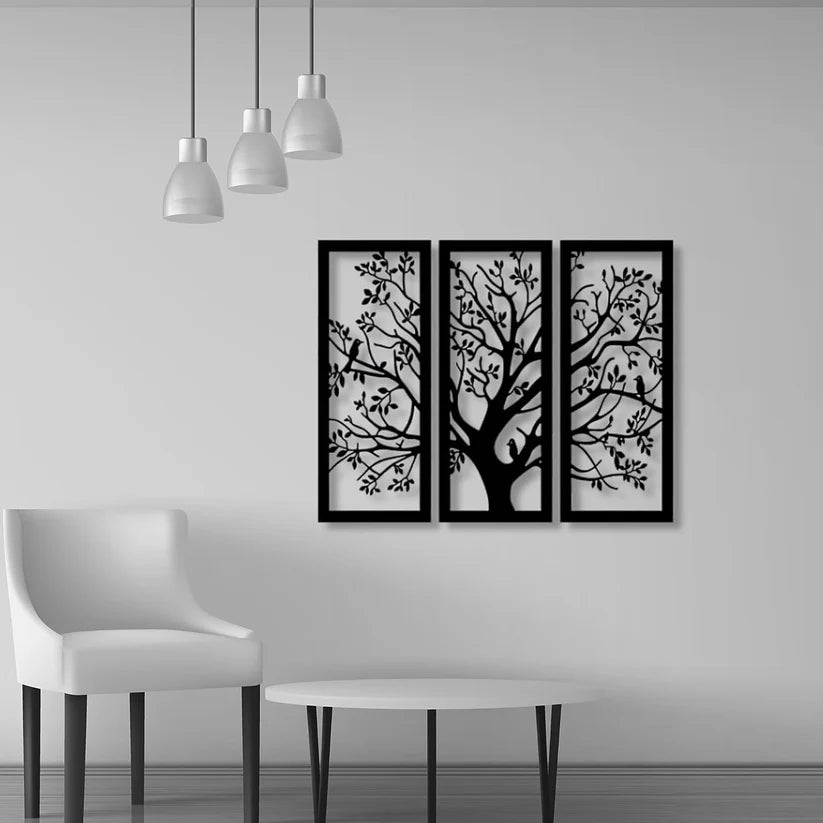 Wooden 3 Pieces Tree Wall Art Panel Frame