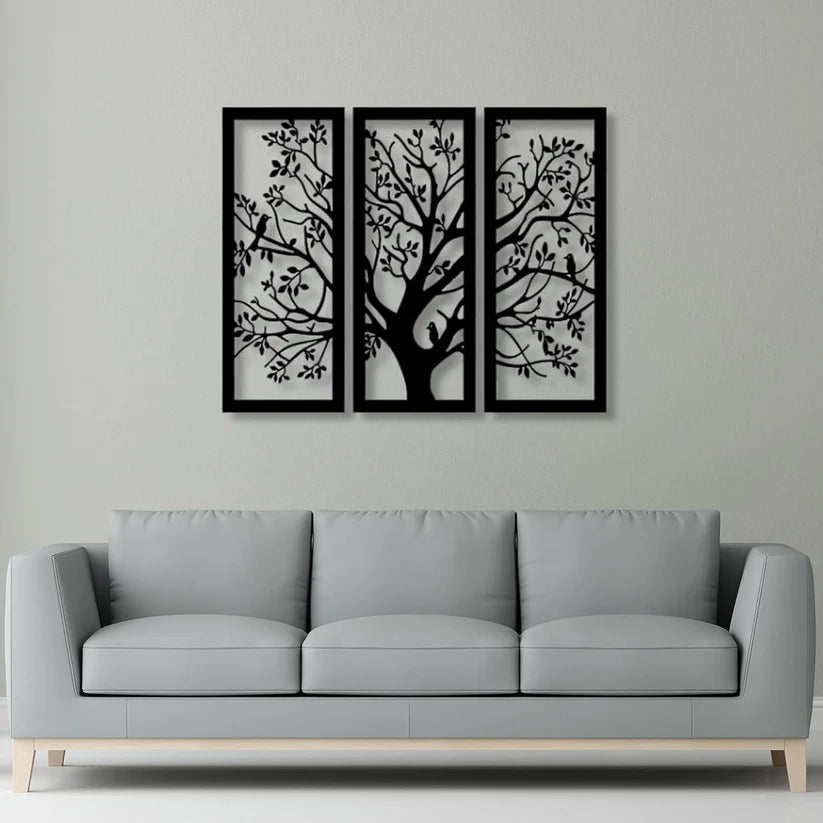 Wooden 3 Pieces Tree Wall Art Panel Frame