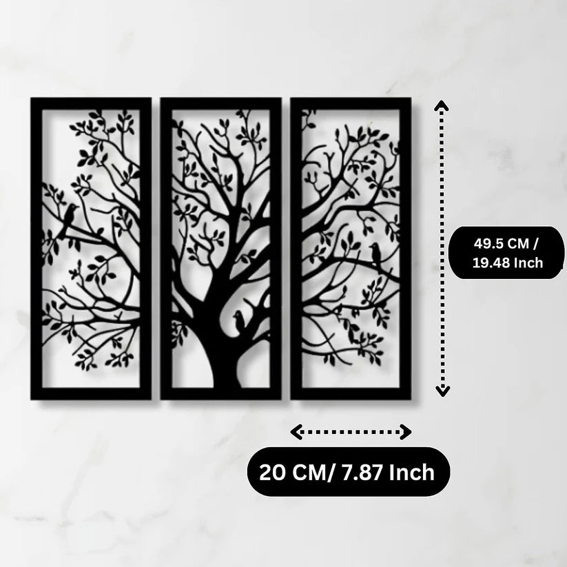 Wooden 3 Pieces Tree Wall Art Panel Frame