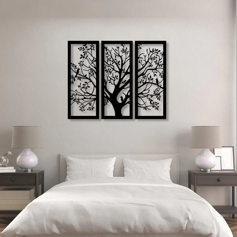 Wooden 3 Pieces Tree Wall Art Panel Frame