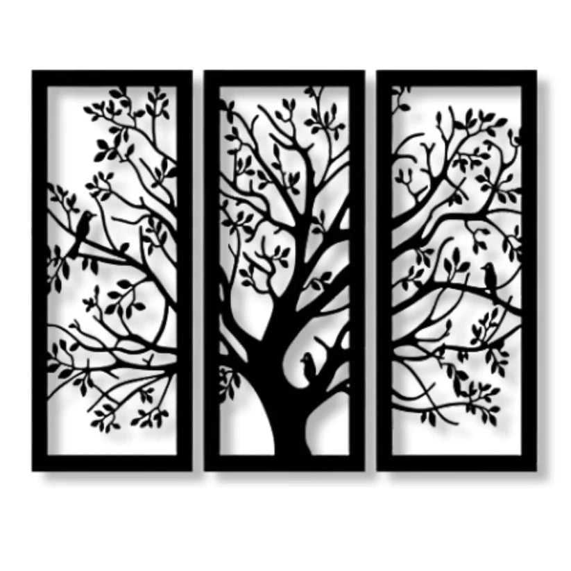 Wooden 3 Pieces Tree Wall Art Panel Frame